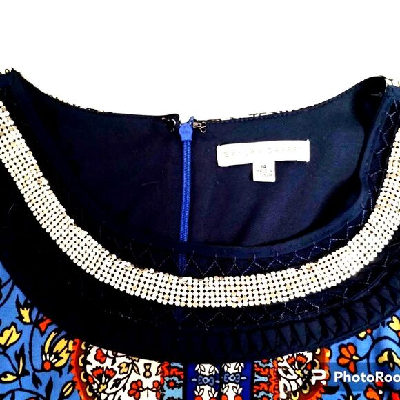 Sandra Darren Multi Colored Floral Sleeveless Maxi Dress Rhinestone Collared 14 - Picture 6 of 10